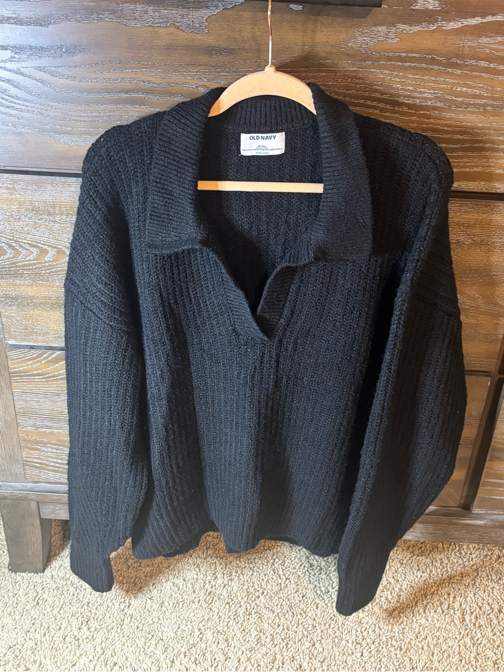 Old Navy M Tall Black Ribbed V-Collar Turtleneck Sweater